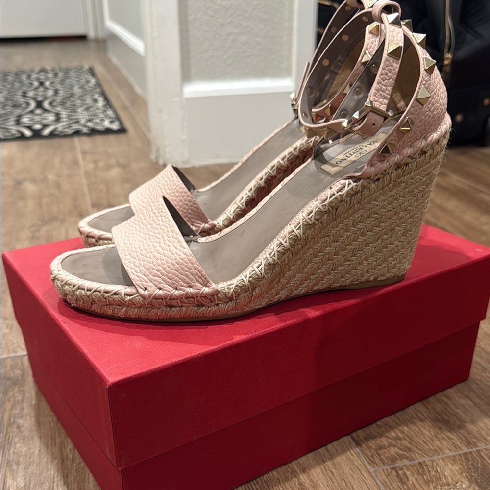 Valentino Garavani Pink Wedge Rock Stud Sandals